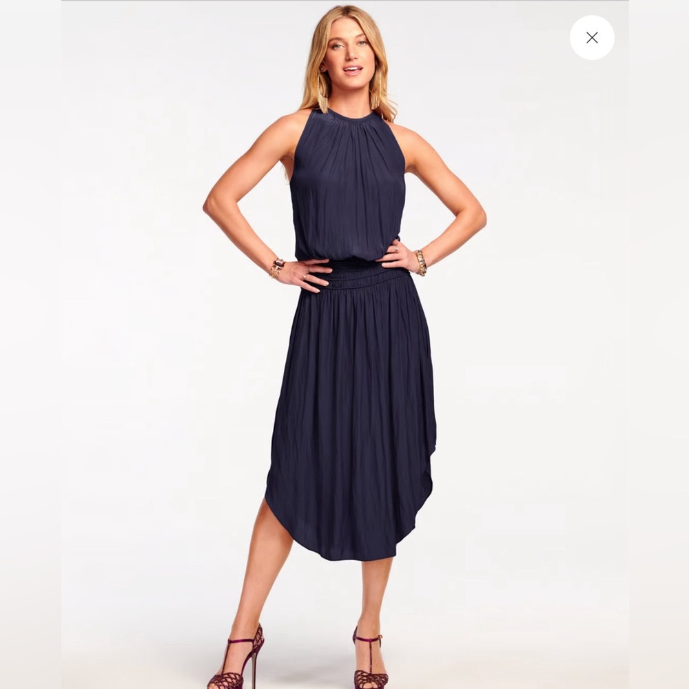 Ramy Brook Audrey Smocked Midi Dress - Navy size Small